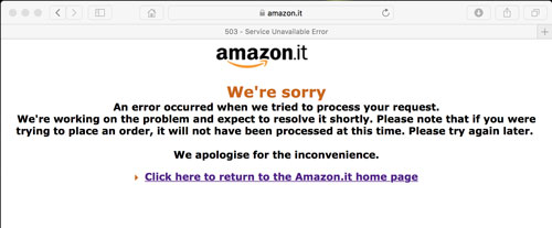 Errore quando si prova a processare la richiesta su Amazon